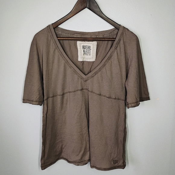 Ruehl Y2K Babydoll Top Brown Short Sleeve Casual School Womens Size Large - Picture 1 of 11